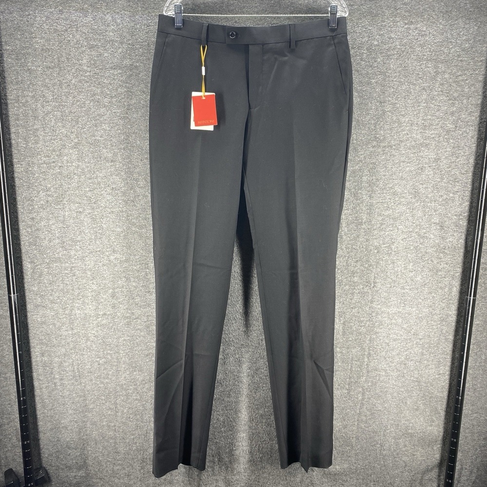 Mantoni Pants Mens 34 Regular Black Mid‎ Rise Straight Wool Preppy NEW